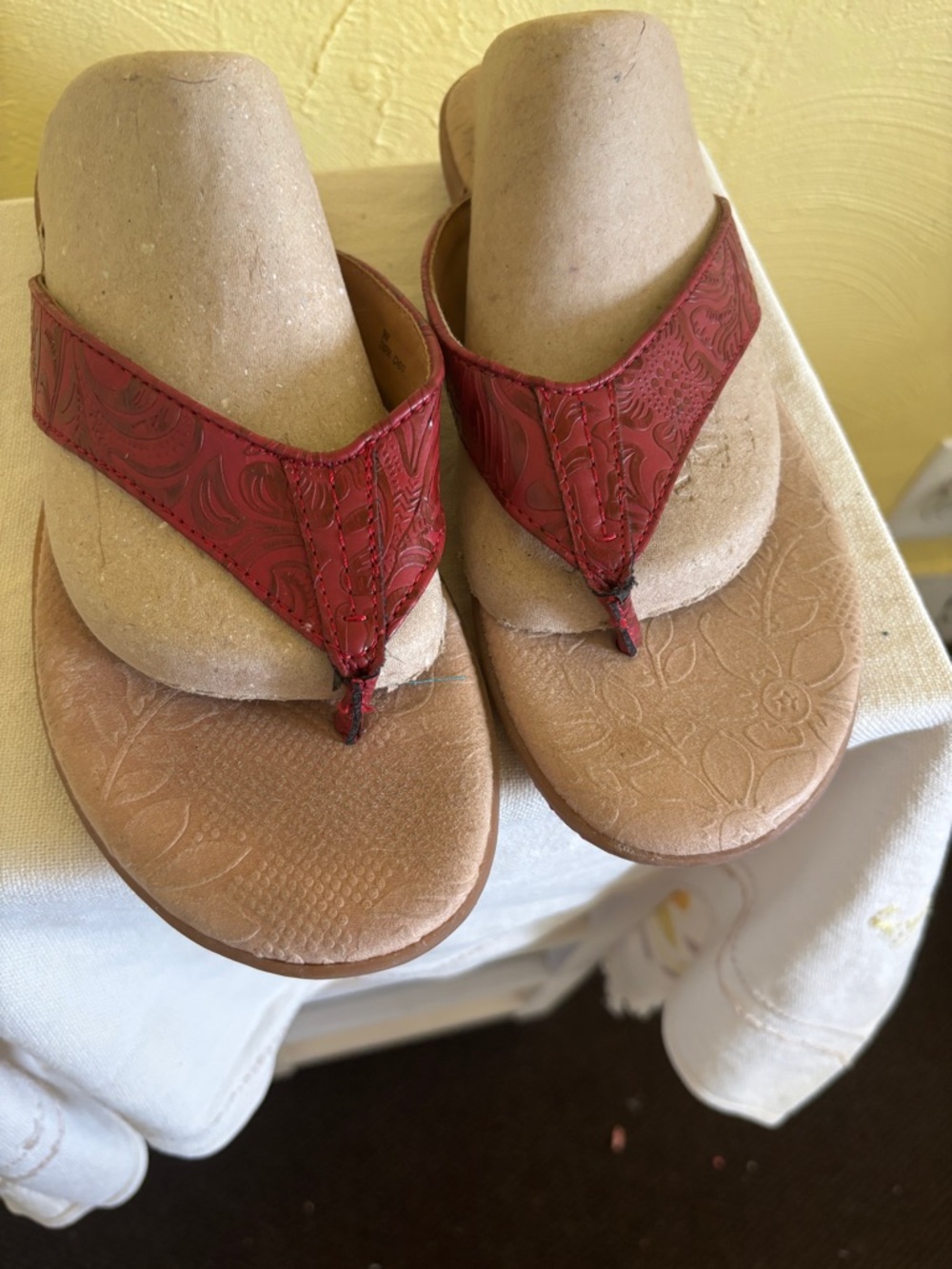 b.o.c. Red Embossed Thong Sandals